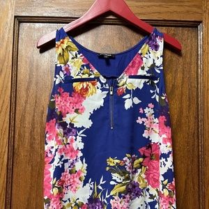 Express Women’s Blue Floral Zip Neck Tank Top Size Small